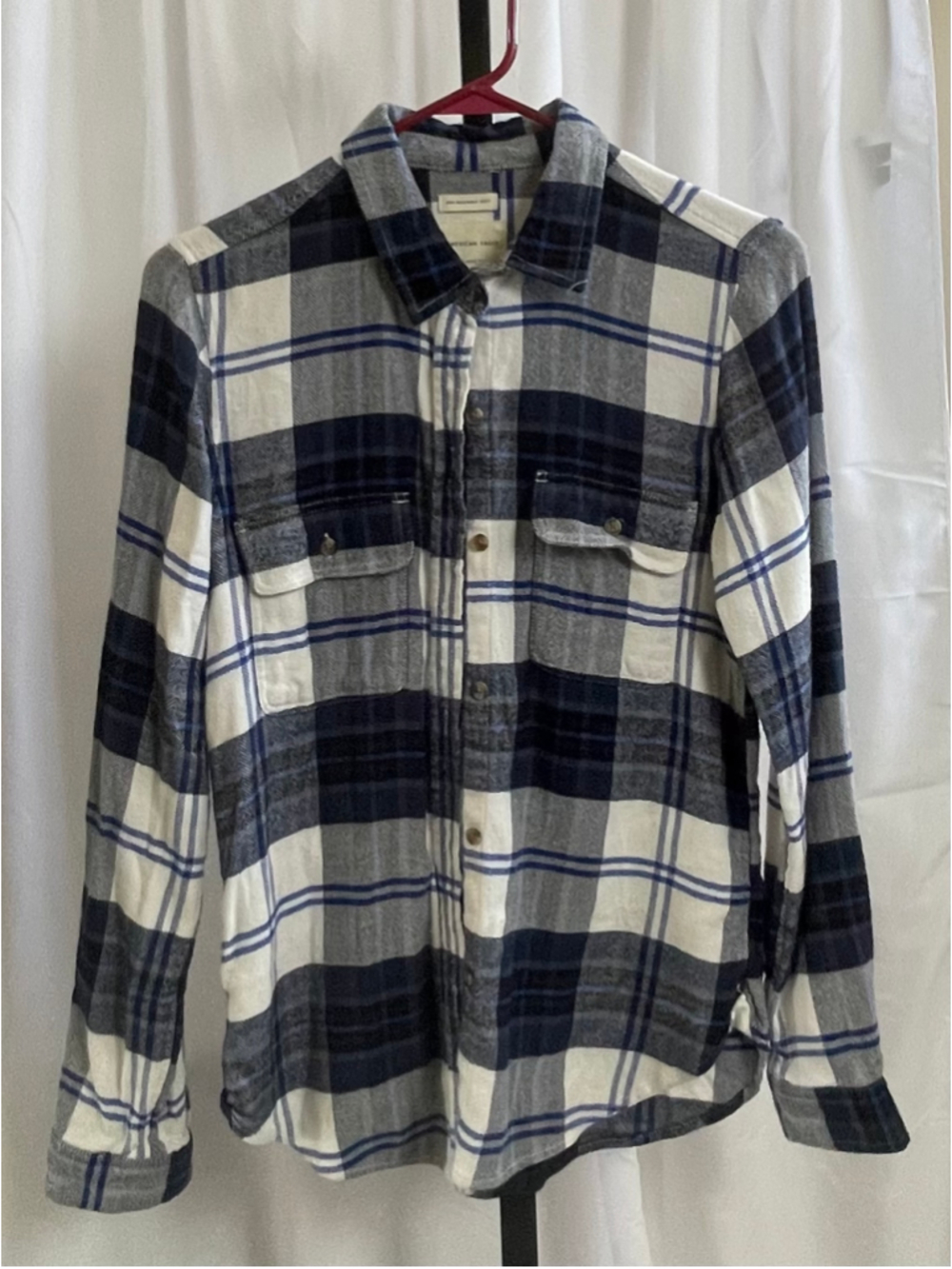 Women's American Eagle Plaid Button Down Shirt, Size M, Blue and White